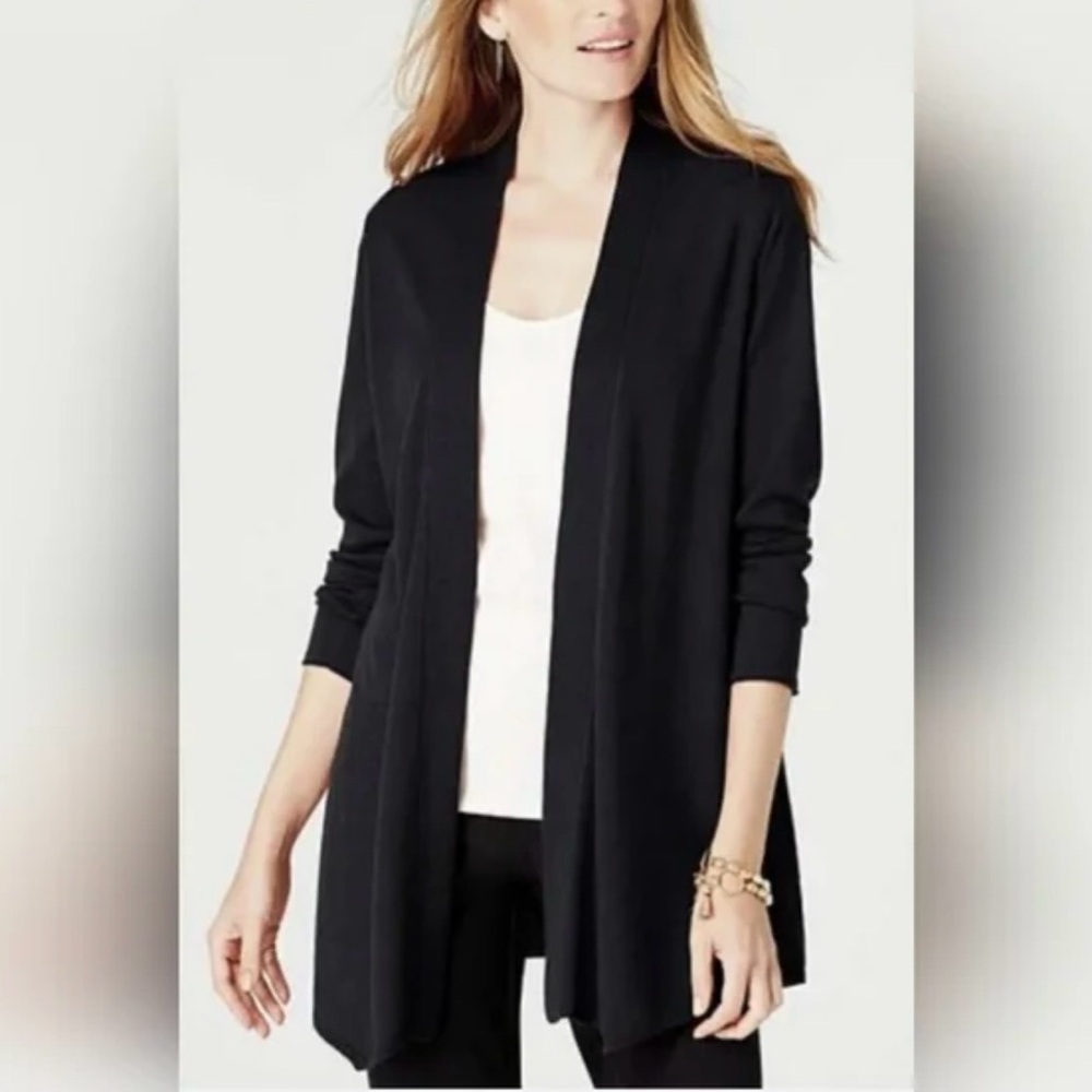 J. Jill Linen Blend Open Front Cardigan Black Size 2X
